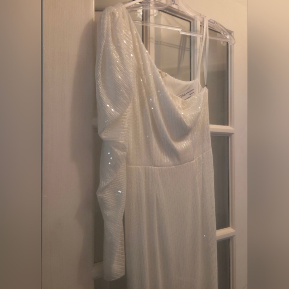 Mac Duggal Sparkling White One Shoulder Triumpet Long Sleeve Dress- HOMECOMING!! - Picture 7 of 12